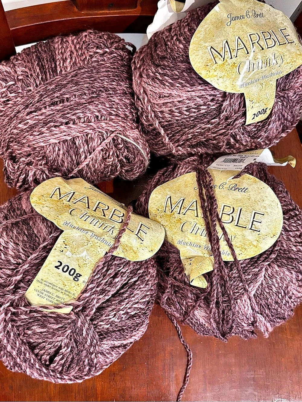 Bundle of 4 James C. Brett Marble Chunky Yarn - Shade MC26 (800g, >1200m Total)